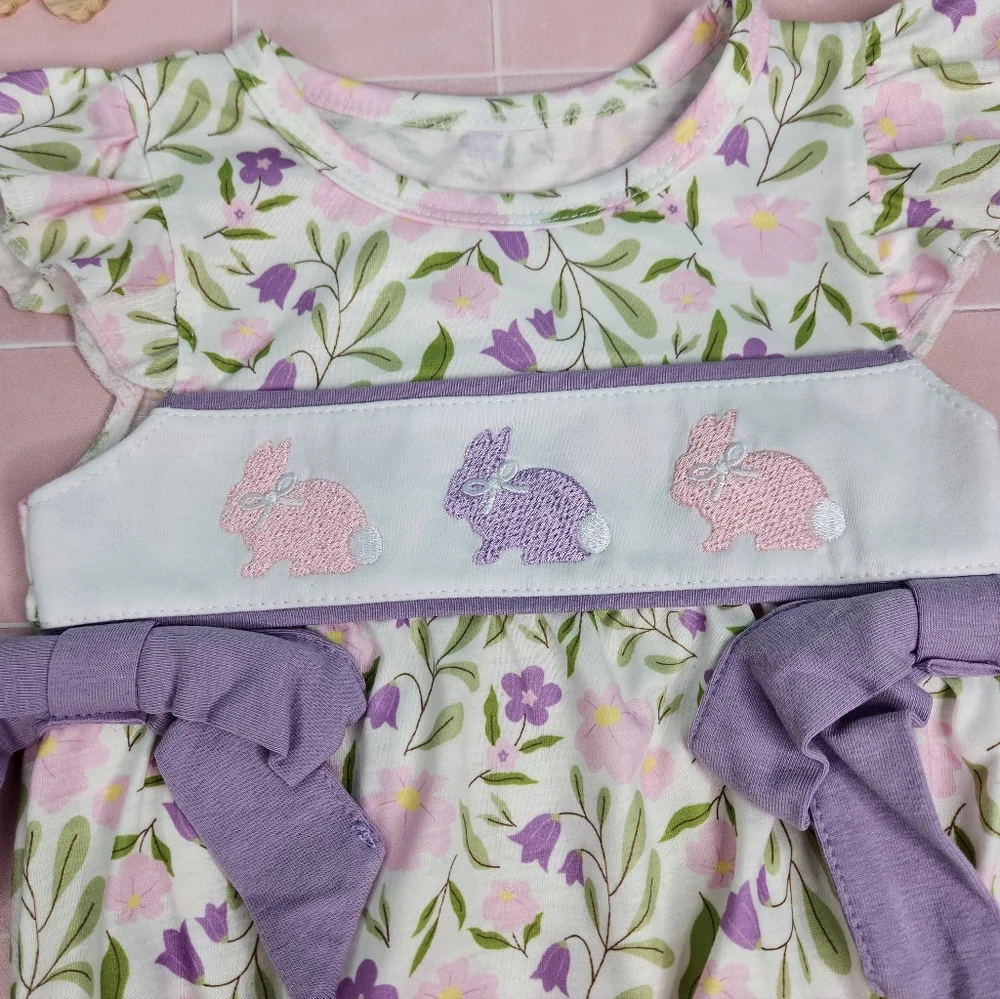 Floral Baby Romper with Bunny Design